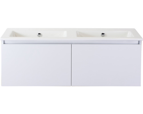 Ensemble de meubles de salle de bains Sanox Frozen couleur de façade blanc haute brillance lxhxp 121 x 42 x 46 cm avec lavabo en céramique sans trou de robinetterie