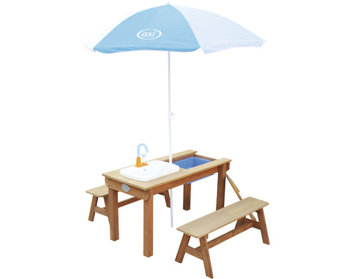 Ensemble d''aire de jeux avec parasol, table, évier et bancs pour enfants