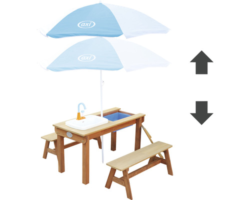 Groupe de sièges pour enfants avec parasol, robinet et bancs pour le jardin