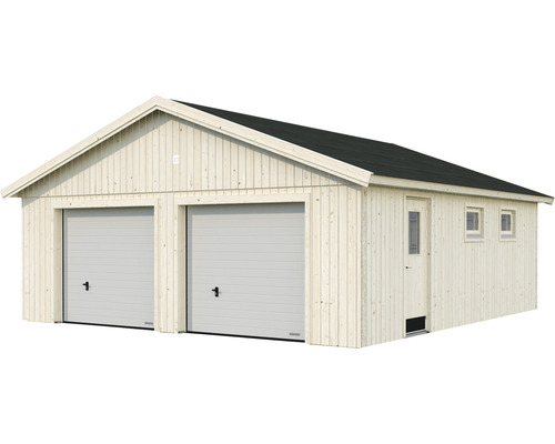Garage double Palmako Andre 44,7 m² avec portail sectionnel 665 x 739 cm naturel