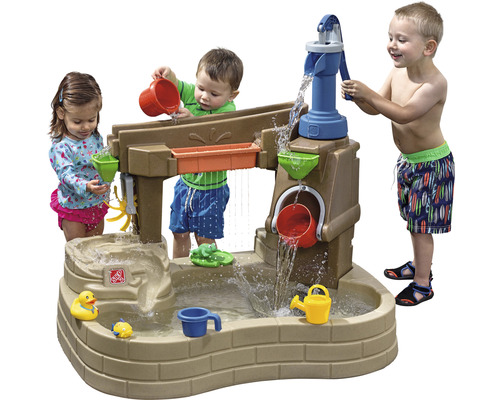 Aire de jeux pour enfants avec pompe à eau, roue à eau, toboggan et bassin de récupération