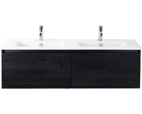 Ensemble de meubles de salle de bains Frozen 140 cm céramique lavabo 2 trous pour robinetterie meuble bas black oak