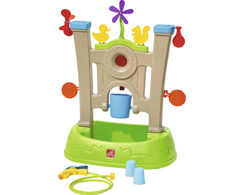 Centre de jeu avec roue à eau, gobelets d''arrosage, pistolet à eau et bassin pour le jardin