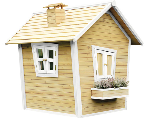 Spielhaus aus Holz mit Fenster und Schornstein