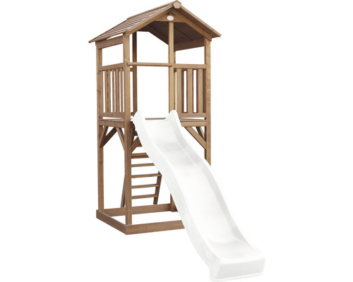 Spielturm aus Holz mit Rutsche für den Aussenbereich