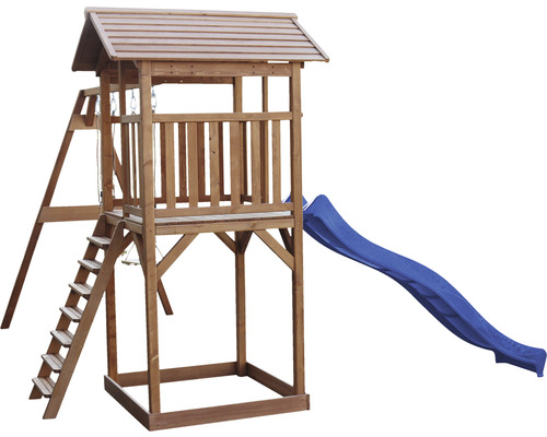 Spielturm aus Holz mit Rutsche, Leiter und Schaukel