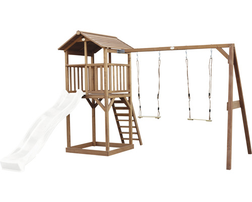 Tour de jeux en bois avec toboggan et balançoire