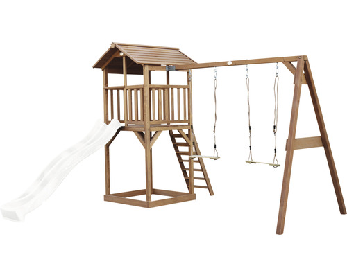 Tour de jeux en bois avec toboggan et balançoire