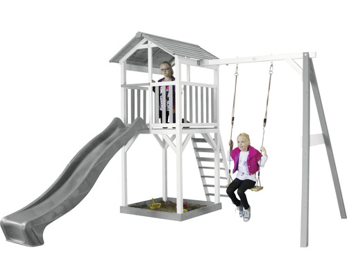 Tour de jeux avec toboggan, balançoire et bac à sable pour enfants