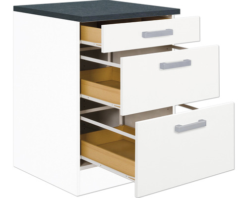 Meuble bas de cuisine avec trois tiroirs et plan de travail