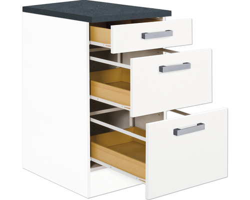Optifit Schubladenunterschrank Salo214 BxTxH 50x60x84,8 cm weiss matt zerlegt Küchenunterschrank mit Auszügen und Arbeitsplatte