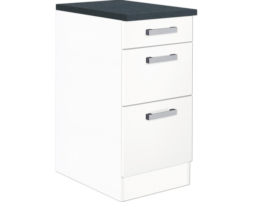 Optifit Schubladenunterschrank Salo214 BxTxH 40x60x84,8 cm weiss matt zerlegt Unterschrank mit drei Schubladen und Arbeitsplatte