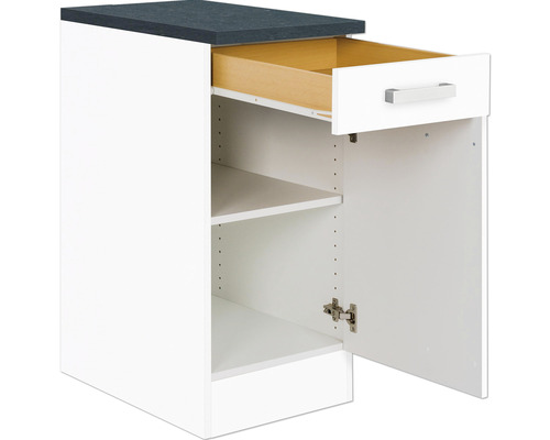 Optifit Unterschrank mit Schublade und Drehtür Salo214 BxTxH 40x60x84,8 cm weiss matt zerlegt Anschlag reversibel (links oder rechts montierbar) Küchenunterschrank mit Schublade, Tür und Einlegeböden