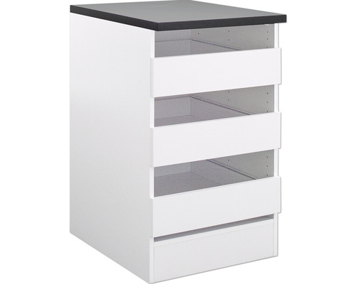 Meuble bas avec tiroirs et plateau noir