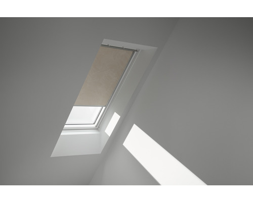 Store occultant Velux beige sable à pois à commande manuelle cadre blanc DKL M10 4579SWL