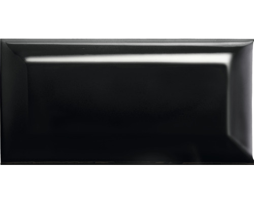 Carrelage à facettes en grès Metro noir brillant 7.5x15x0.7 cm