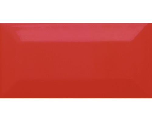 Carrelage à facettes en grès Metro rouge brillant 7.5x15x0.7 cm