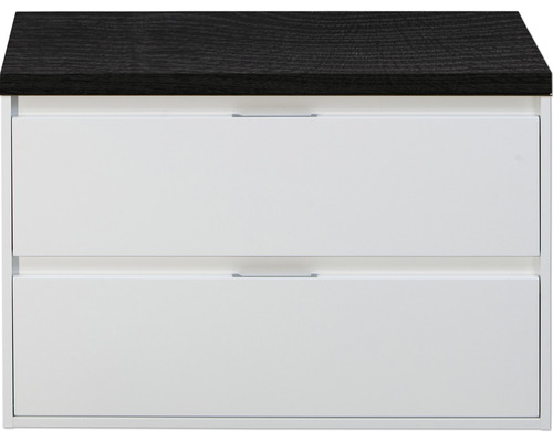 Meuble sous-vasque Sanox Porto couleur de façade blanc haute brillance lxhxp 90,2 x 58,6 x 50 cm plan de vasque chêne noir