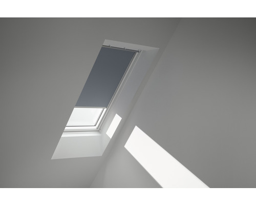 Store occultant VELUX uni bleu gris à commande manuelle cadre blanc DKL P08 4581SWL