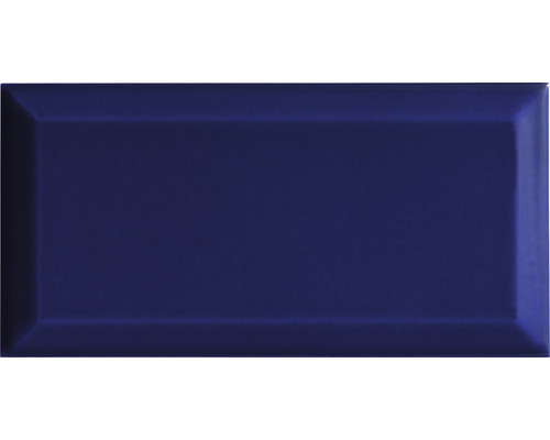 Carrelage à facettes en grès Metro bleu brillant 10x20x0.9 cm