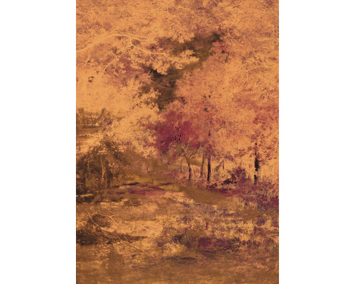 Papier peint panoramique intissé INX4-027 Ink Autumna 4 pces 200 x 280 cm Illustration d''un paysage forestier avec des arbres et des plantes