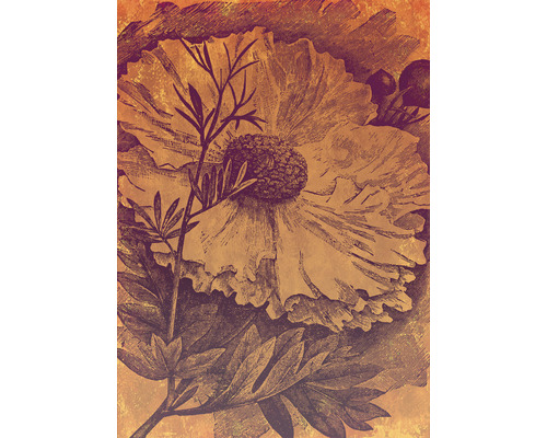 Papier peint panoramique intissé INX4-031 Ink Harvest 4 pces 200 x 280 cm Illustration d''une fleur avec des feuilles