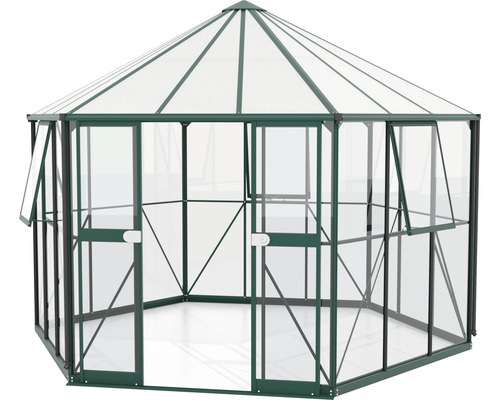 Serre hexagonale avec parois et toit transparents