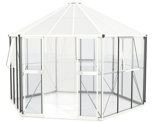 Serre avec cadre en acier et plaques de polycarbonate