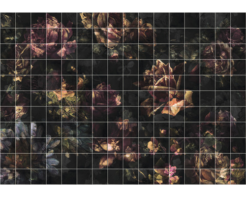 Papier peint panoramique intissé INX8-080 Ink Tiles Flowers 8 pces 400 x 280 cm