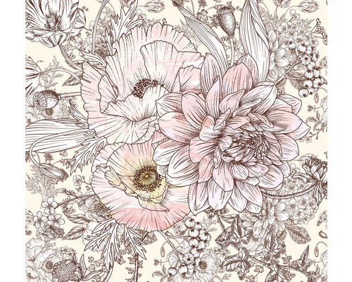Papier peint panoramique intissé INX6-001 Ink Allegra 6 pces 300 x 280 cm Motif floral avec motif de coquelicots et de dahlias