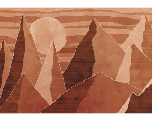 Papier peint panoramique intissé INX8-072 Ink Desert Mile 8 pces 400 x 280 cm Représentation graphique de montagnes et du soleil