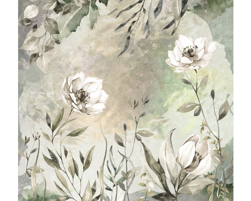 Papier peint panoramique intissé INX6-046 Ink Petite Brise 6 pces 300 x 280 cm Peinture avec des fleurs et des feuilles