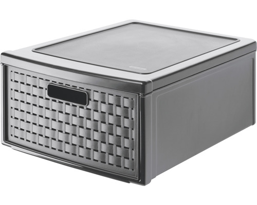 Aufbewahrungsbox aus Kunststoff mit Schublade im Rattan Design