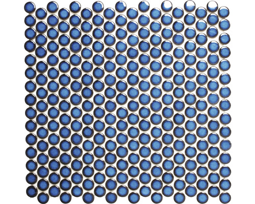 Keramikmosaik Knopf 451N kobaldblau glänzend 32x30.5 cm Mosaikfliese mit runden, glänzenden Steinen