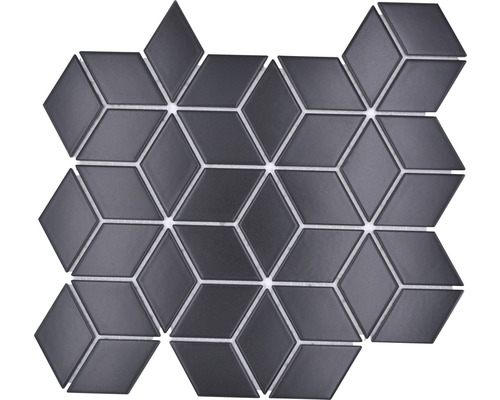 Mosaïque en céramique POV 05 noir mat 26,6x30,5 cm Mosaïque en forme de losange pour mur et sol