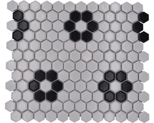 Mosaïque en céramique HX 035 noir et blanc 26x30 cm Mosaïque avec éléments hexagonaux et motifs