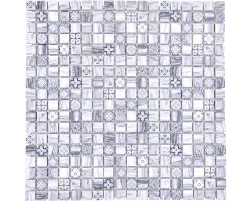 Mosaïque en verre XCM RW09 gris aspect bois 30x30 cm Mosaïque avec éléments carrés et différents motifs