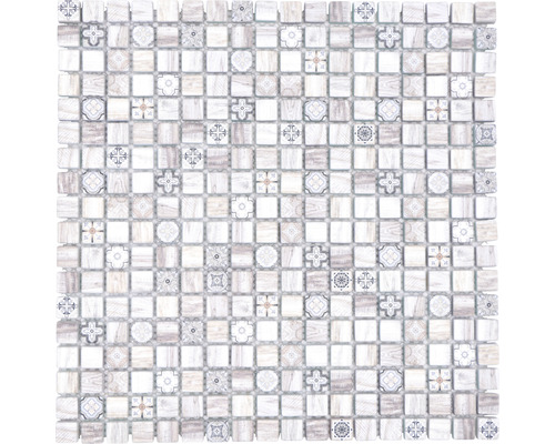 Glasmosaik XCM RW79 braun Holzoptik 30x30 cm Quadratische Mosaikfliese mit floralen Mustern