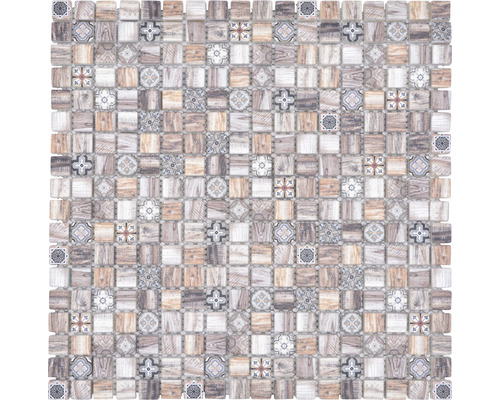 Mosaïque en verre XCM RW89 marron aspect bois 30x30 cm Mosaïque avec aspect bois et motifs floraux