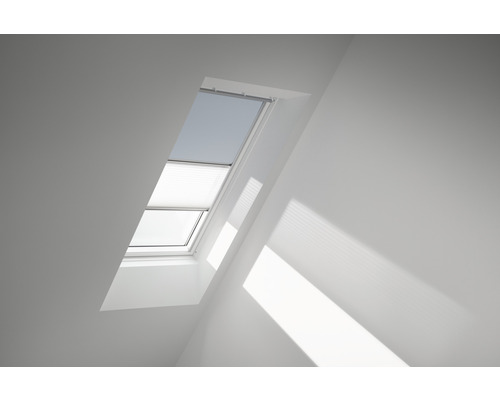 VELUX Vorteils-Set Verdunkelungsrollo uni himmelblau und Faltstore Plissee weiss manuell Rahmen aluminium DFD U10 4576S