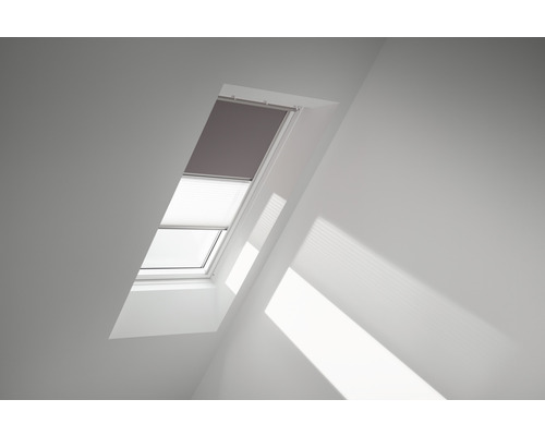 Kit éco Velux store occultant taupe uni et store plissé blanc à commande manuelle cadre aluminium DFD S10 4577S