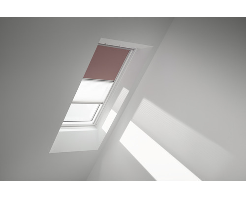 Kit éco Velux store occultant bois de rose uni et store plissé blanc à commande manuelle cadre blanc DFD C06 4578SWL