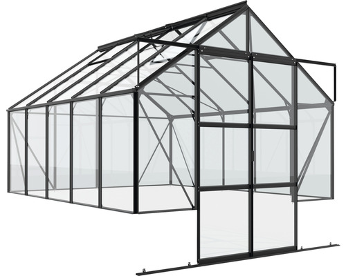 Serre avec cadre en acier et panneaux de verre