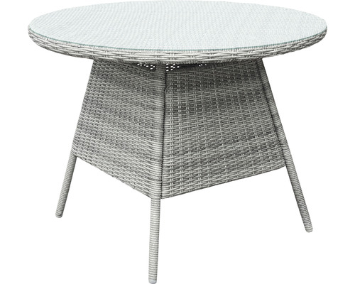 Runder Gartentisch mit Glasplatte und Rattanoptik