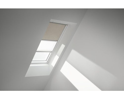 VELUX Vorteils-Set Verdunkelungsrollo sandbeige gepunktet und Faltstore Plissee weiß manuell Rahmen aluminium DFD UK08 4579S