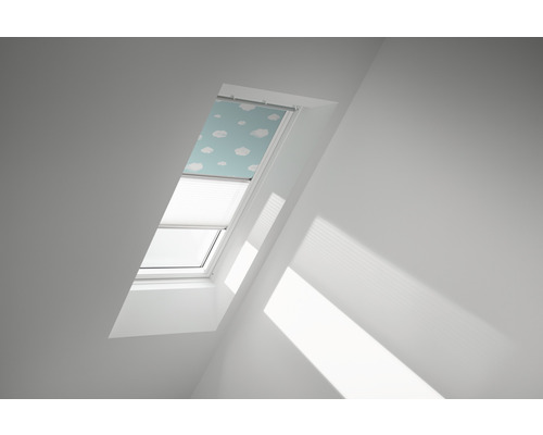 Store duo VELUX store occultant Kids Ciel bleu plus store plissé blanc cadre aluminium DFD PK06 4660S