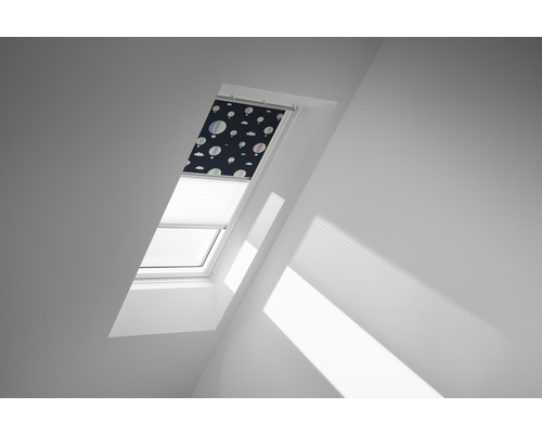 Store duo VELUX store occultant Kids Montgolfières plus store plissé blanc cadre blanc DFD PK10 4666SWL