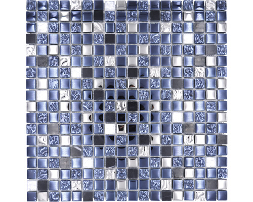 Glasmosaik XCM M660 Mix schwarz/siber 30x30 cm Mosaikfliese mit quadratischen Glas- und Stein-Elementen
