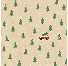 Motif avec sapins de Noël et voiture rouge avec sapin de Noël sur le toit