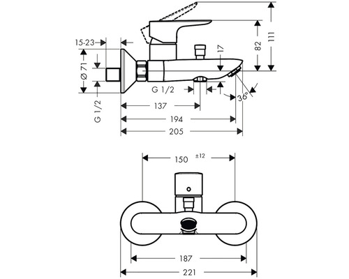 Schéma technique d''un robinet avec les dimensions